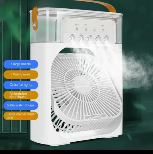 Portable 3-in-1 Air Cooler Fan with Colorful Lights – Fast Cooling, Humidifier & USB Operated | 3-Speed Personal Desk Fan (White, 10-Inch)