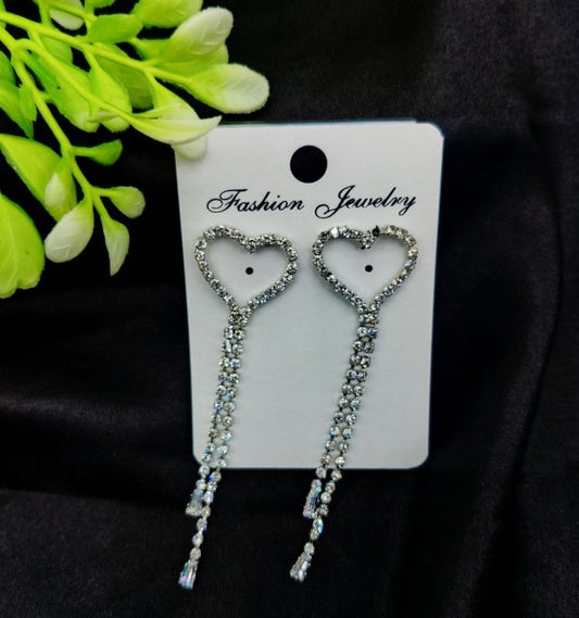 Imported Heart Drop Long Earrings – Tarnish-Free, Elegant Sparkle for Women & Girls | Lightweight Statement Jewellery